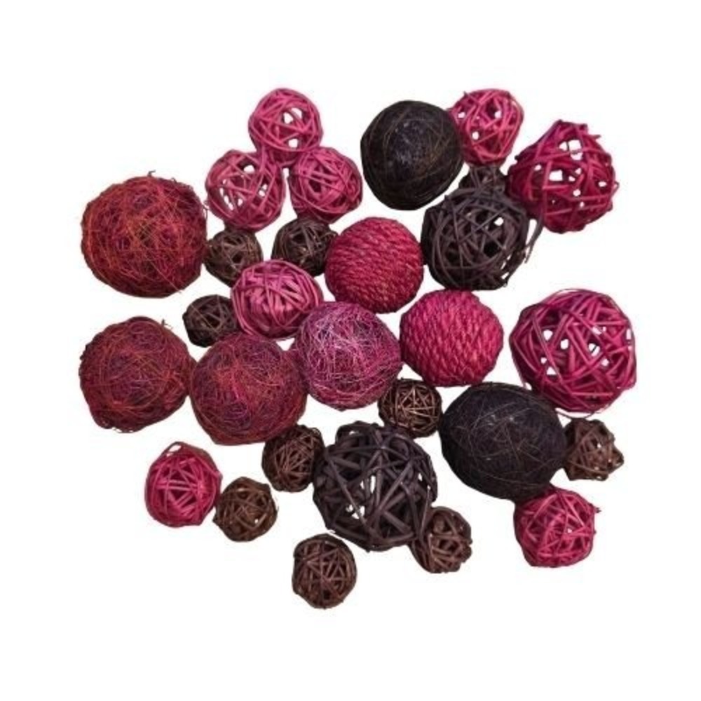 Decorative Wicker Rattan Orb Ball Bowl Filler Burgundy Magenta Brown Mixed Sizes